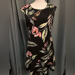 Vince Camuto black floral beautifully tailored dress with stunning coral lining